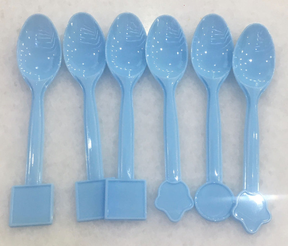 Plastic Spoon with Shape 6pcs Pastel Blue