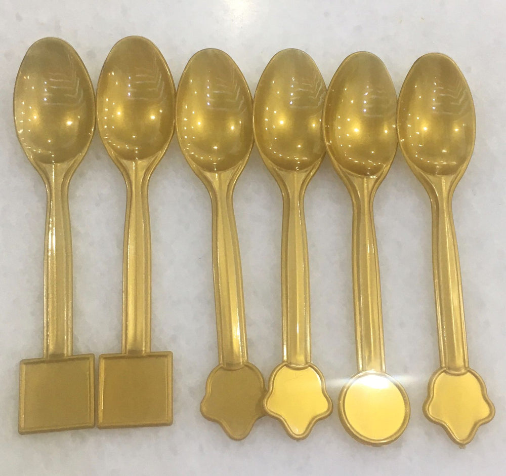 Plastic Spoon with Shape 6pcs Gold