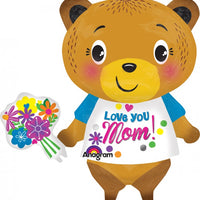 Love You Bear Flowers Super Shape Balloon 19 x 29inch