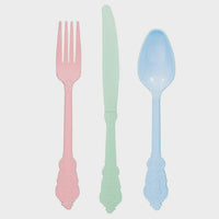 Pretty Pastels Ornate Plastic Assorted Cutlery 24pcs