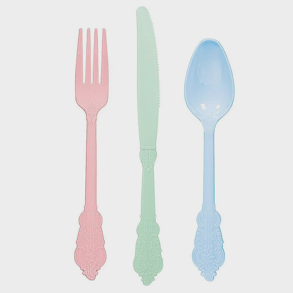 Pretty Pastels Ornate Plastic Assorted Cutlery 24pcs