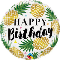 Happy Birthday Golden Pineapples ( Foil Round Balloon )