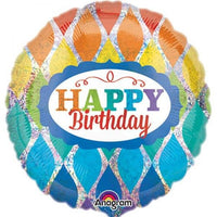 Rainbow Happy Bday Holo Foil Balloon 18"
