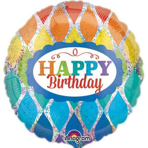 Rainbow Happy Bday Holo Foil Balloon 18"