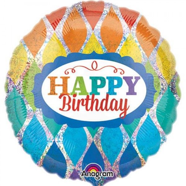 Rainbow Happy Bday Holo Foil Balloon 18