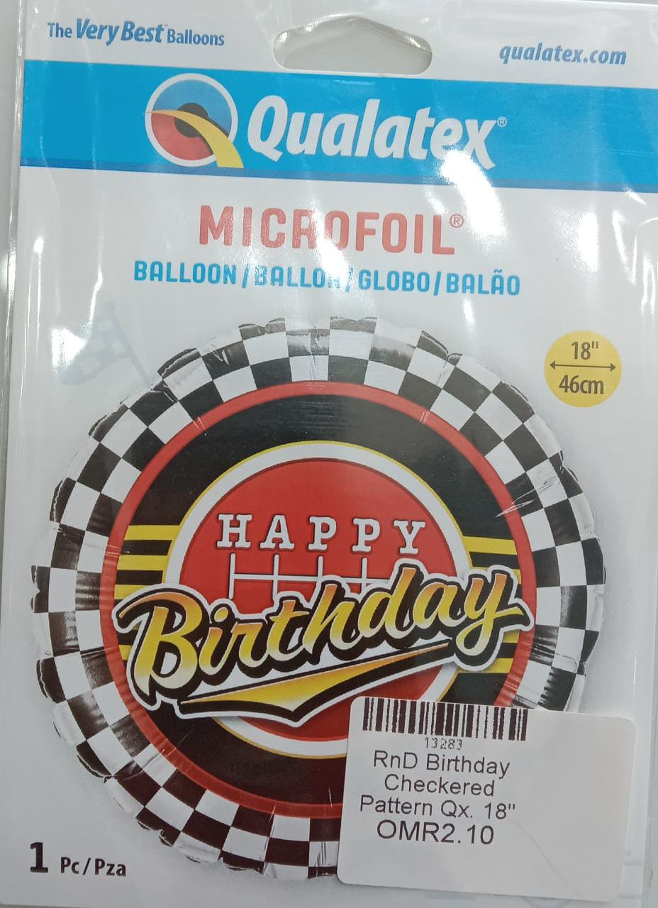 Happy Birthday Checkered Pattern ( Foil Round Balloons